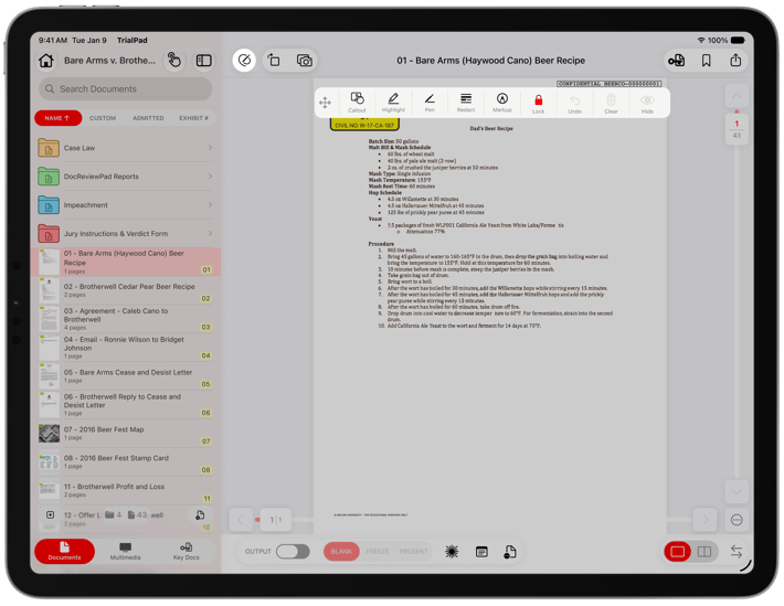 Annotating Documents in TrialPad-MenuHorizontal