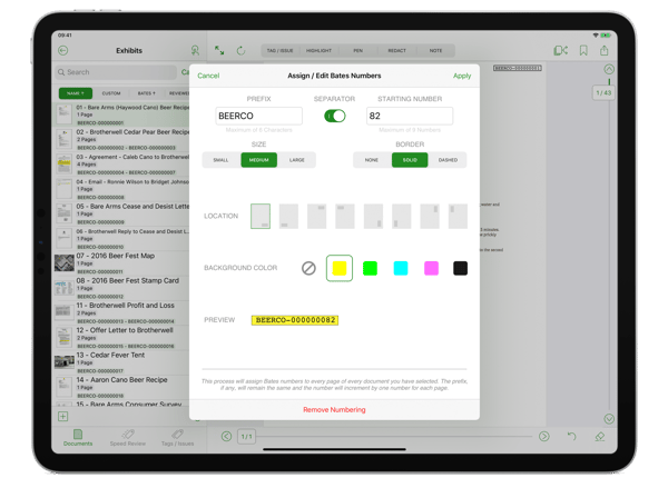 DocReviewPad Software w Bates Numbering Screenshot