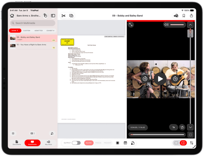 Display Evidence Side by Side Doc and Multi