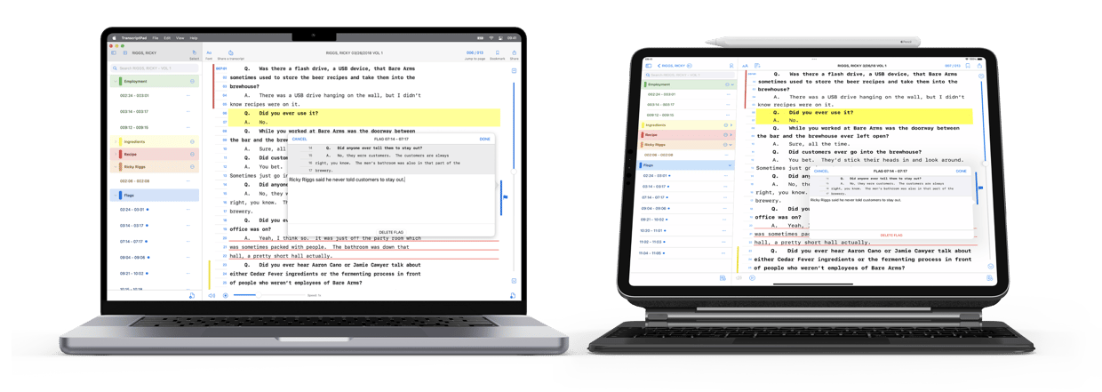 TranscriptPad Software Screenshots on MacBook Pro and iPad Pro
