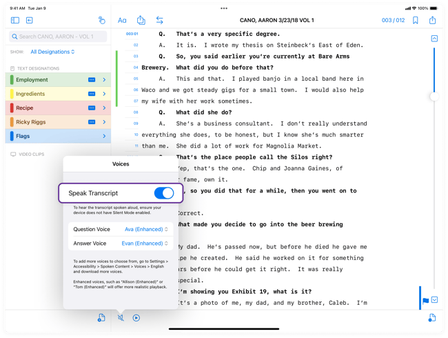 Screenshot of TranscriptPad’s Voices-2